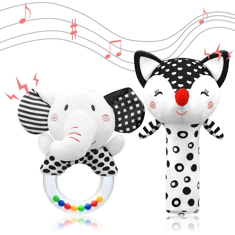 XIXILAND Baby Rattles 0-6 Months Newborn Toys Infant Toys 0-6 Months Rattles for Babies 0-6 Months Baby Toys 0-6 Months  Black and White High Contrast Baby Toys for Newborn 0 3 6 9 12 Months Girls Boys - Image 1